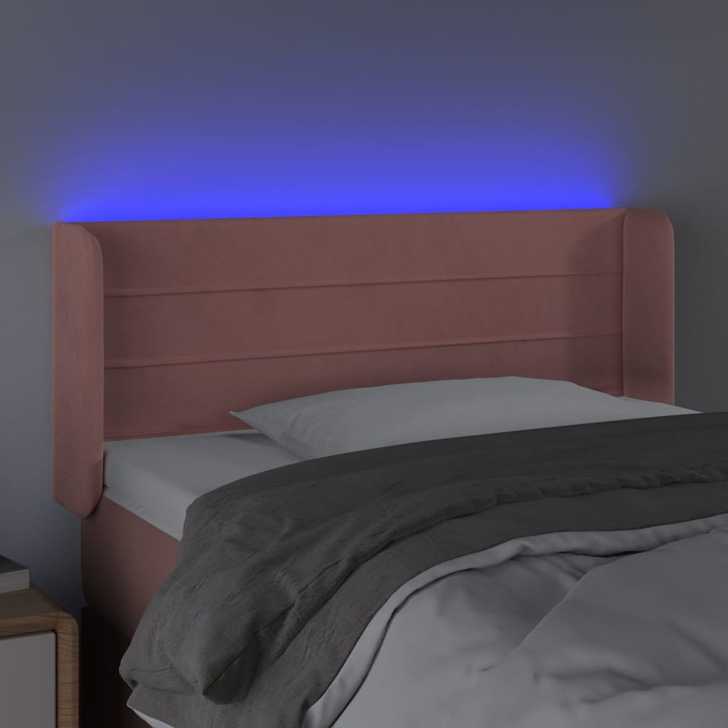vidaXL Zagłówek do łóżka z LED, różowy, 103x16x78/88 cm, aksamit