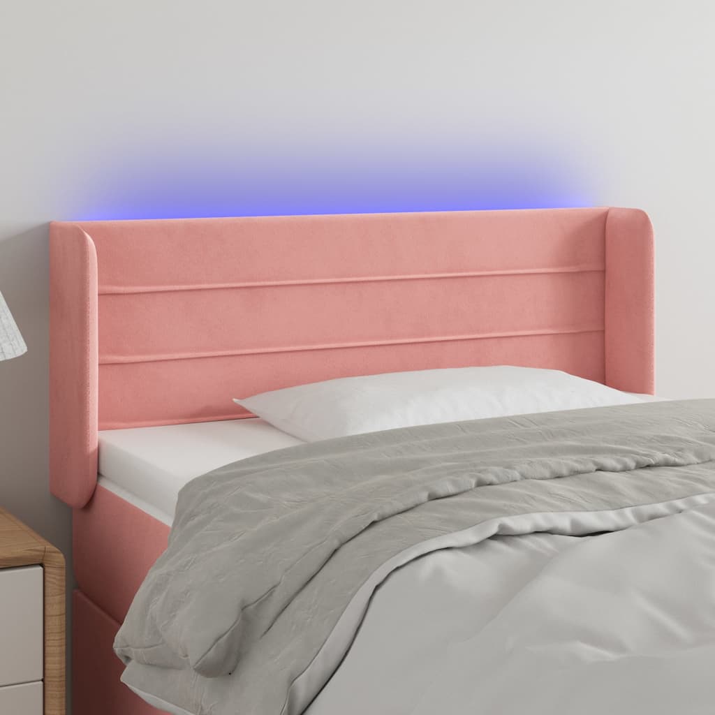 vidaXL Zagłówek do łóżka z LED, różowy, 103x16x78/88 cm, aksamit