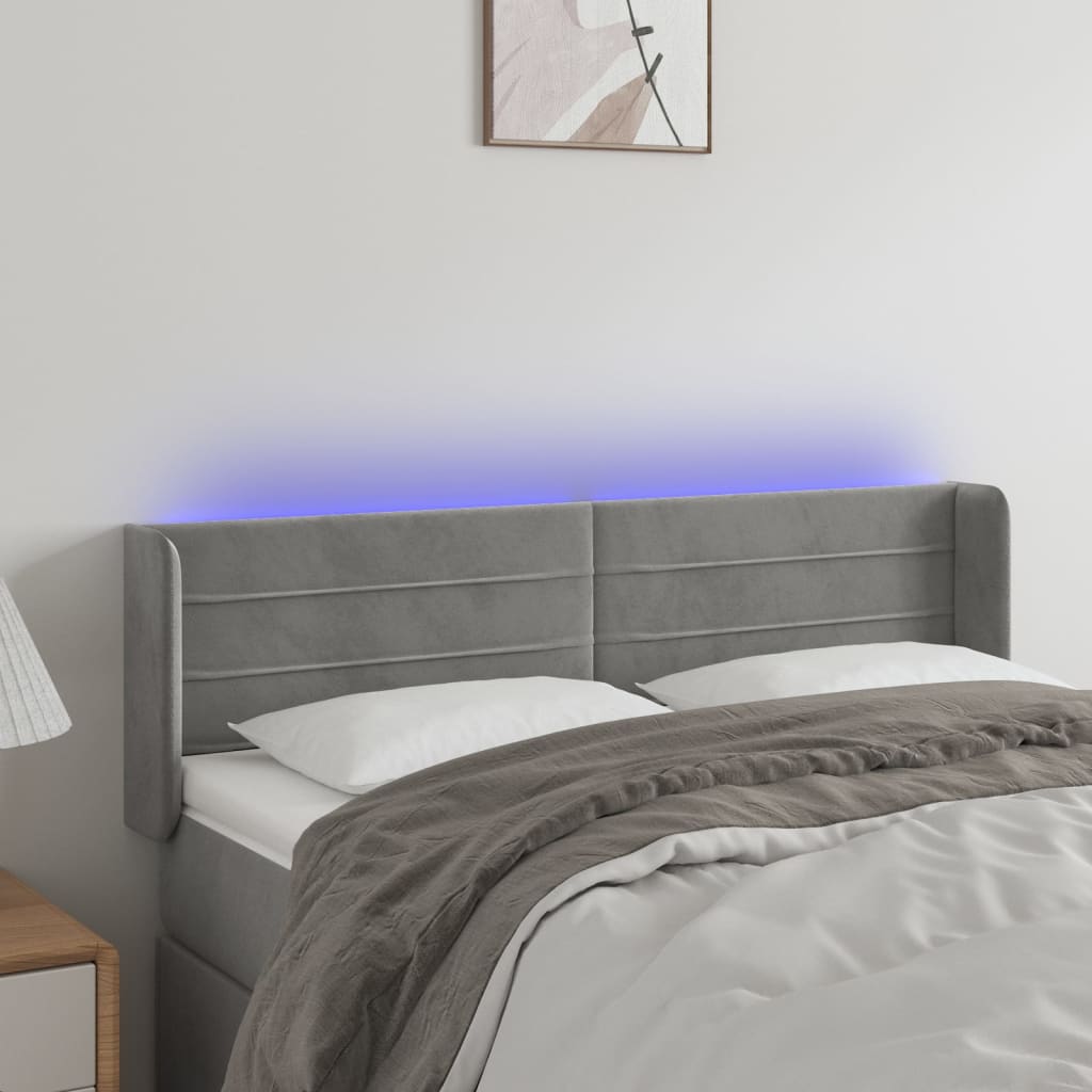 vidaXL Zagłówek do łóżka z LED, jasnoszary, 147x16x78/88 cm, aksamit
