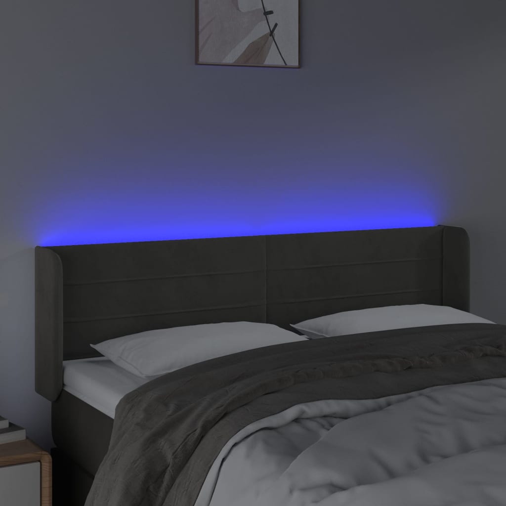 vidaXL Zagłówek do łóżka z LED, ciemnoszary, 147x16x78/88 cm, aksamit