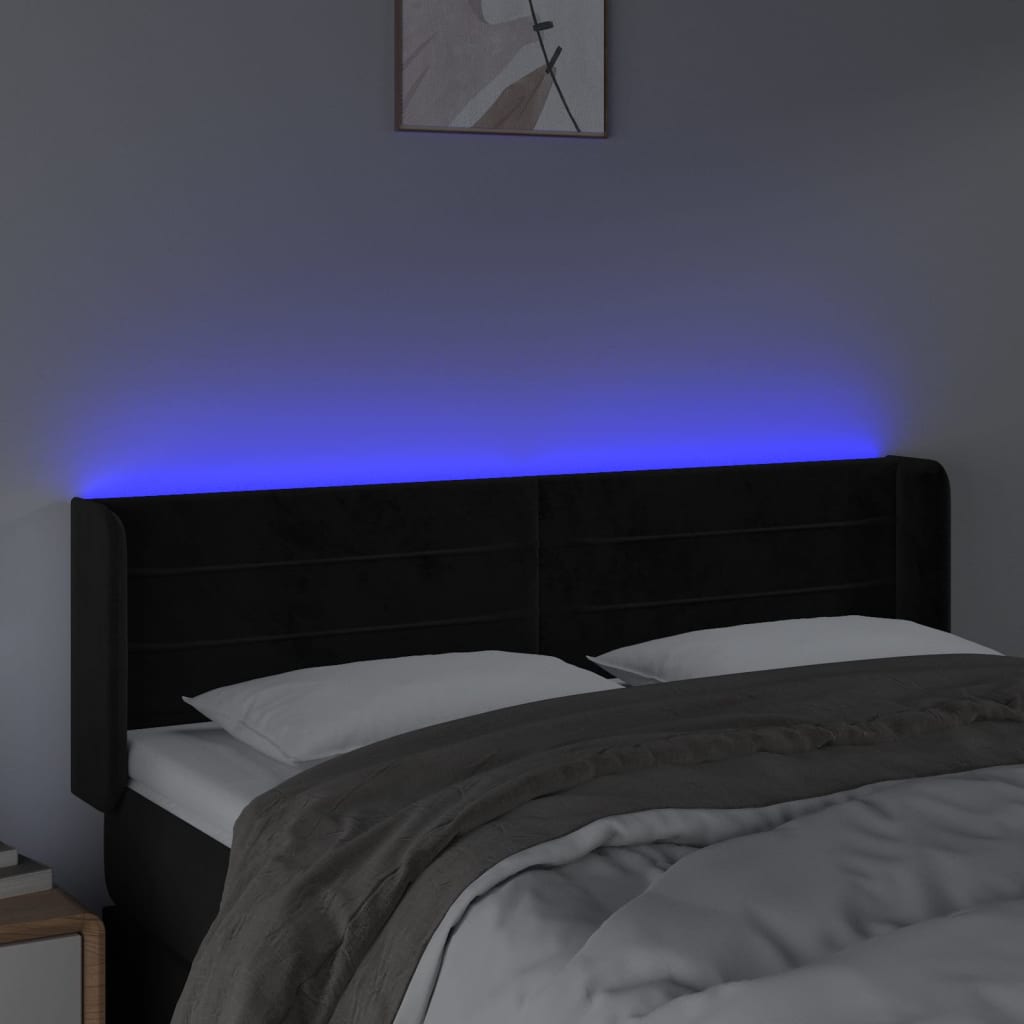 vidaXL Zagłówek do łóżka z LED, czarny, 147x16x78/88 cm, aksamit
