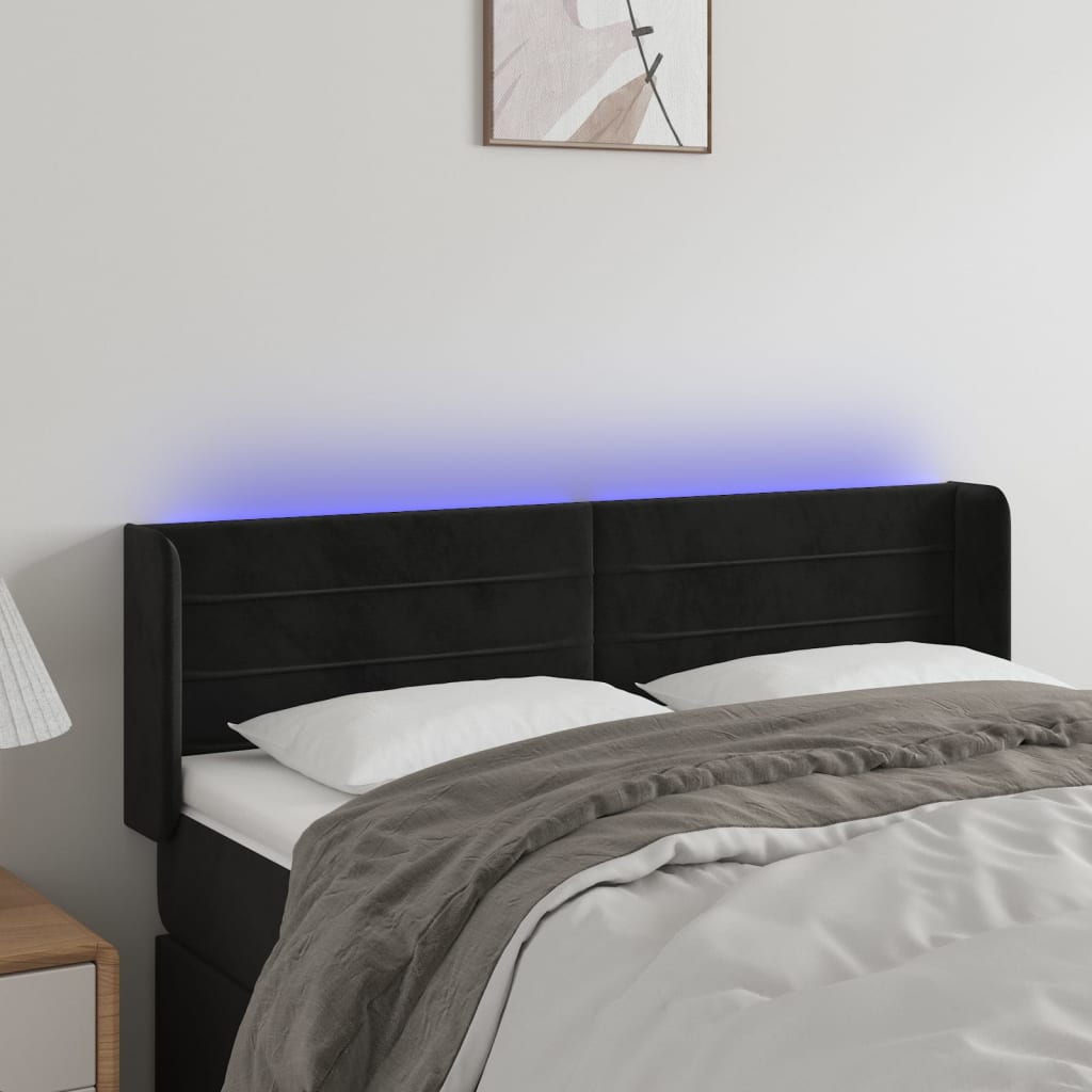vidaXL Zagłówek do łóżka z LED, czarny, 147x16x78/88 cm, aksamit