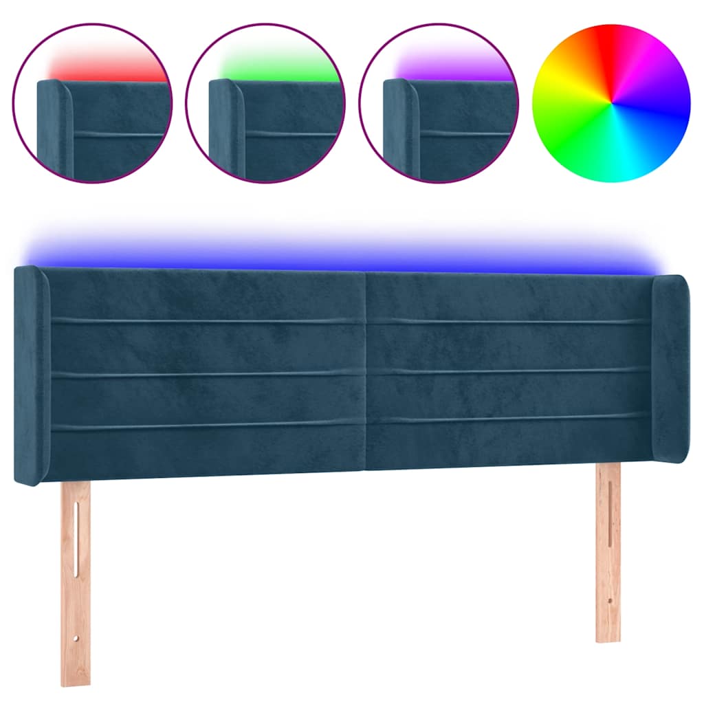 vidaXL Zagłówek do łóżka z LED ciemnoniebieski 147x16x78/88 cm aksamit