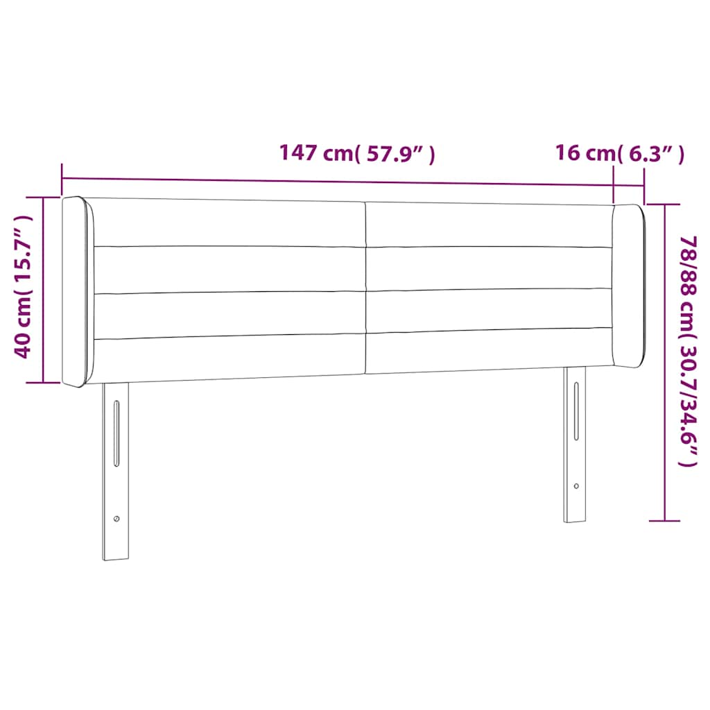 vidaXL Zagłówek do łóżka z LED ciemnoniebieski 147x16x78/88 cm aksamit