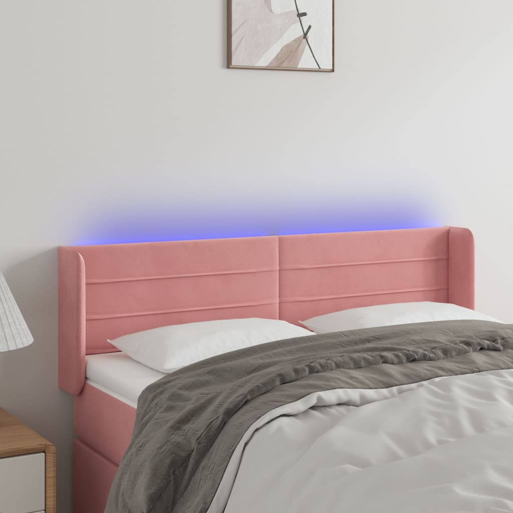 vidaXL Zagłówek do łóżka z LED, różowy, 147x16x78/88 cm, aksamit