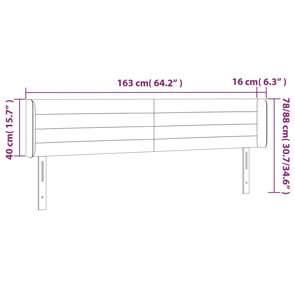 vidaXL Zagłówek do łóżka z LED, ciemnoszary, 163x16x78/88 cm, aksamit