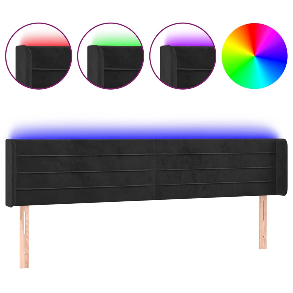 vidaXL Zagłówek do łóżka z LED, czarny, 163x16x78/88 cm, aksamit