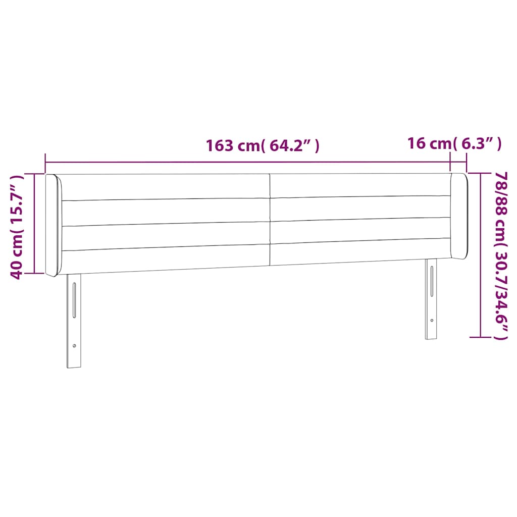 vidaXL Zagłówek do łóżka z LED ciemnoniebieski 163x16x78/88 cm aksamit