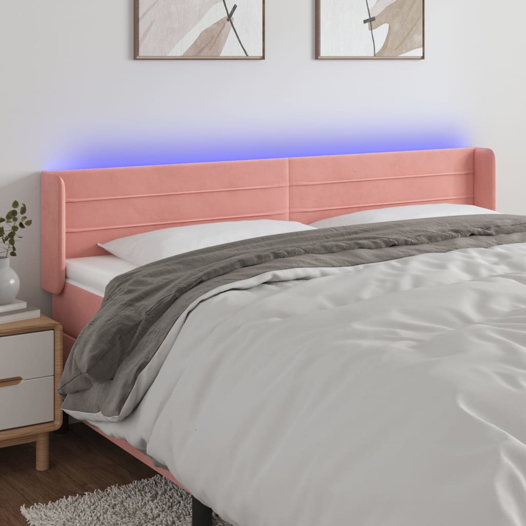 vidaXL Zagłówek do łóżka z LED, różowy, 163x16x78/88 cm, aksamit