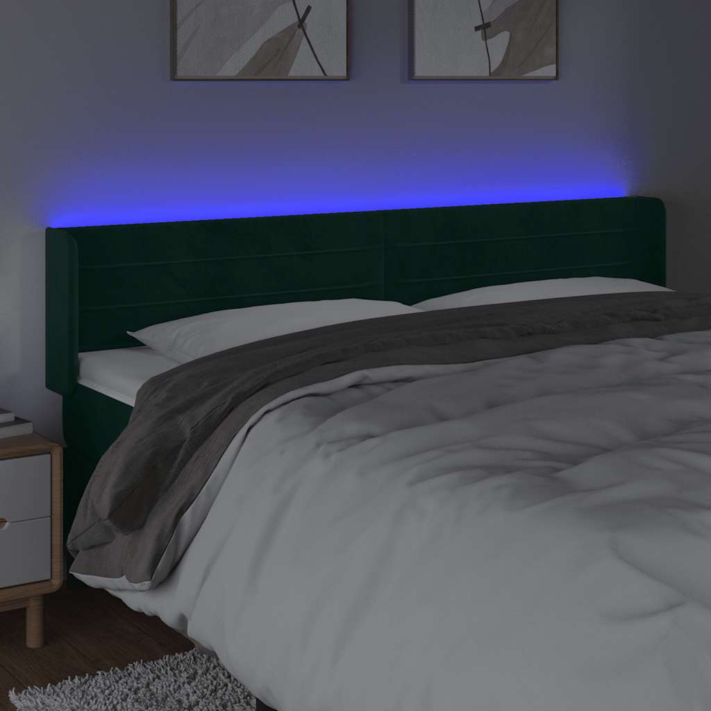 vidaXL Zagłówek do łóżka z LED, ciemnozielony, 183x16x78/88cm, aksamit
