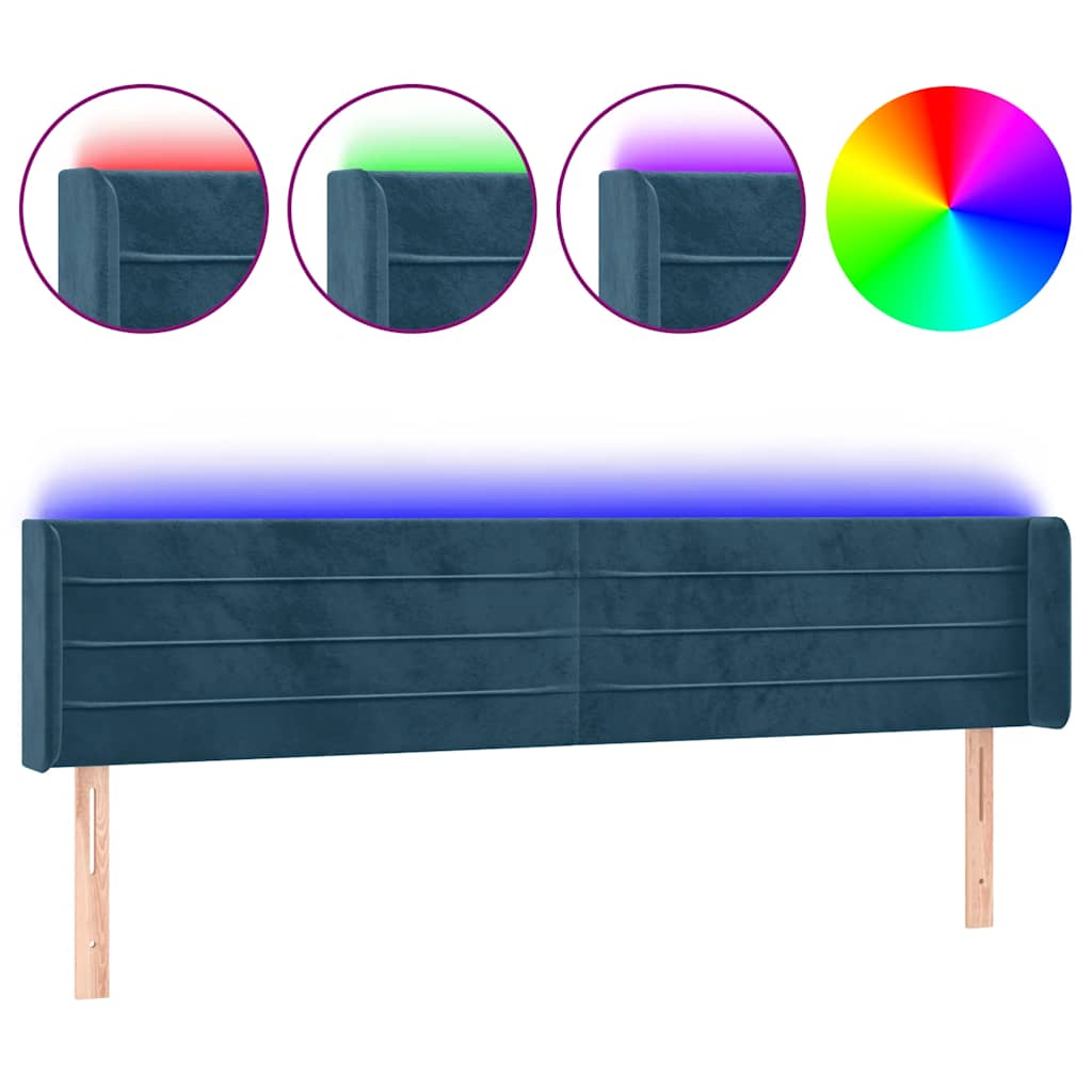 vidaXL Zagłówek do łóżka z LED ciemnoniebieski 183x16x78/88 cm aksamit