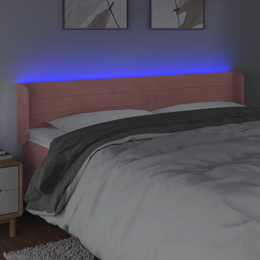 vidaXL Zagłówek do łóżka z LED, różowy, 183x16x78/88 cm, aksamit