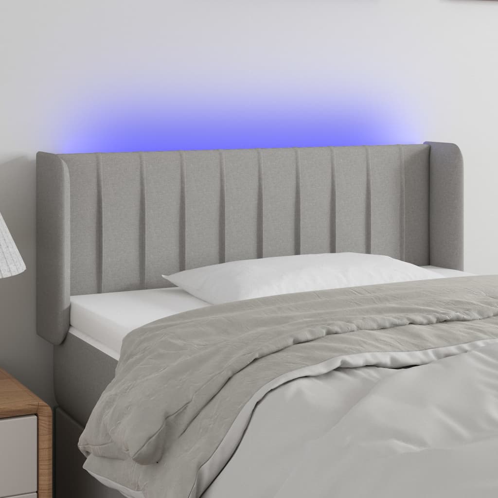 vidaXL Zagłówek do łóżka z LED, jasnoszary, 93x16x78/88 cm, tkanina