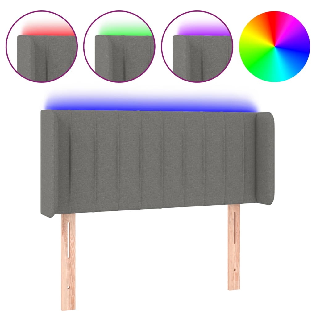 vidaXL Zagłówek do łóżka z LED, ciemnoszary, 93x16x78/88 cm, tkanina
