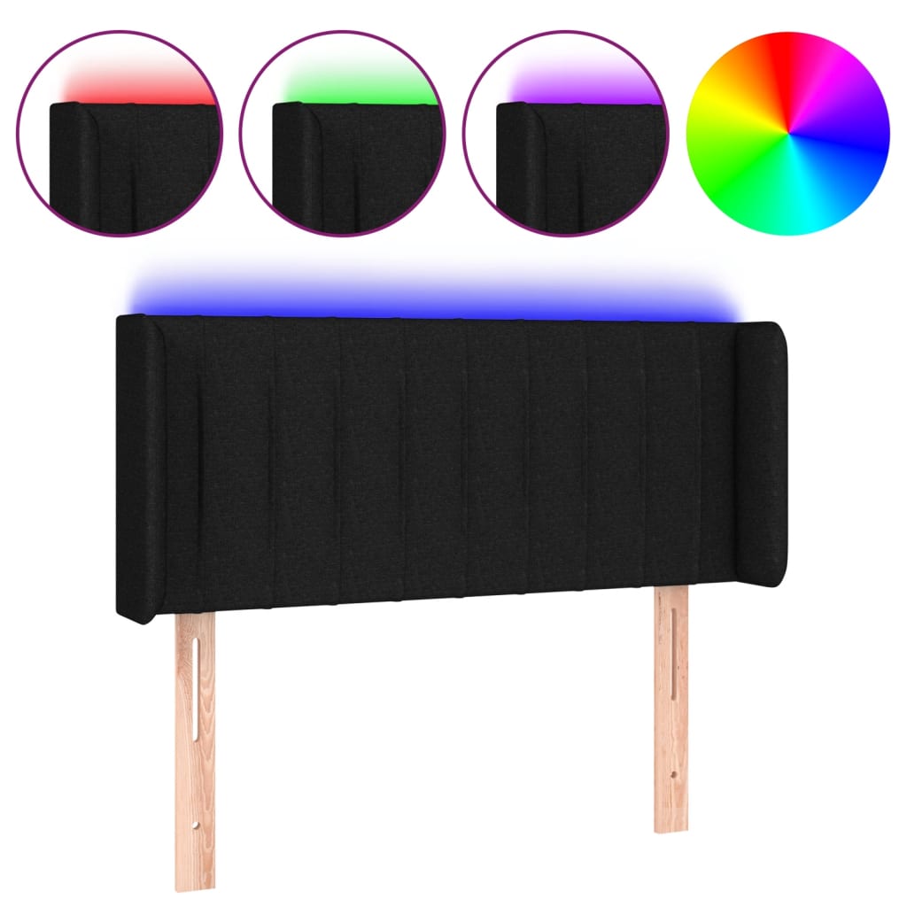 vidaXL Zagłówek do łóżka z LED, czarny, 93x16x78/88 cm, tkanina