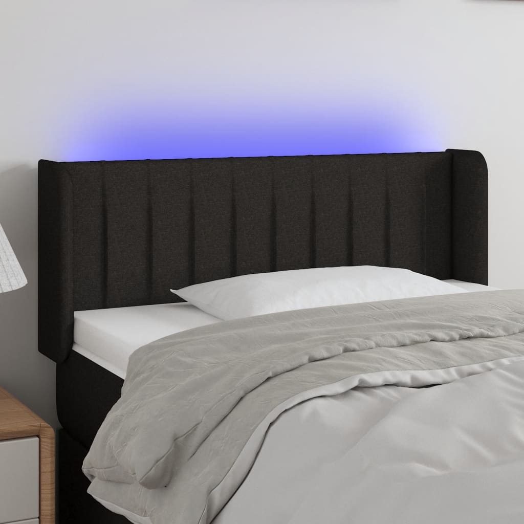 vidaXL Zagłówek do łóżka z LED, czarny, 93x16x78/88 cm, tkanina