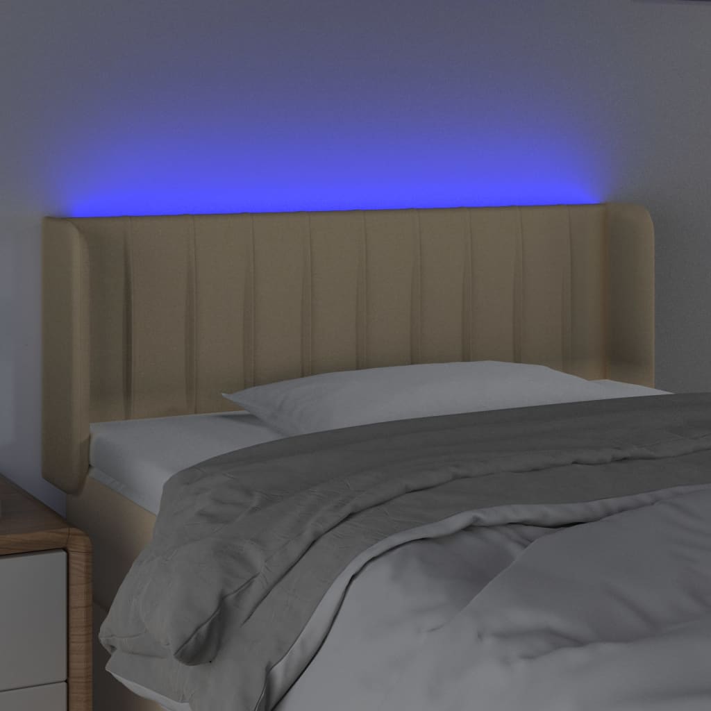 vidaXL Zagłówek do łóżka z LED, kremowy, 93x16x78/88 cm, tkanina