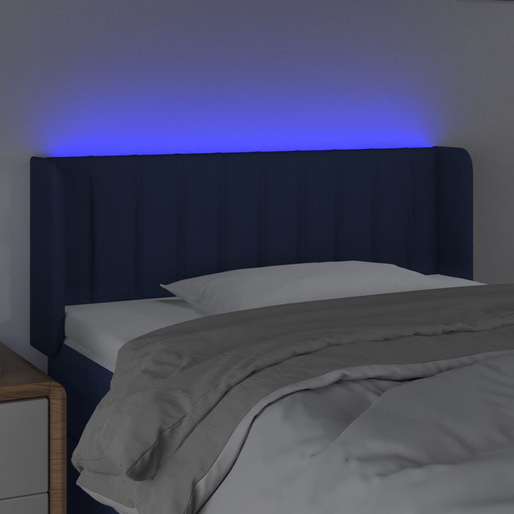 vidaXL Zagłówek do łóżka z LED, niebieski, 93x16x78/88 cm, tkanina