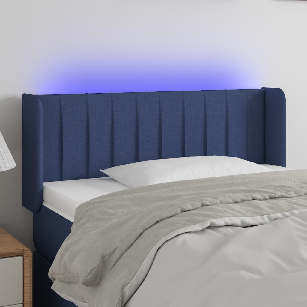 vidaXL Zagłówek do łóżka z LED, niebieski, 93x16x78/88 cm, tkanina