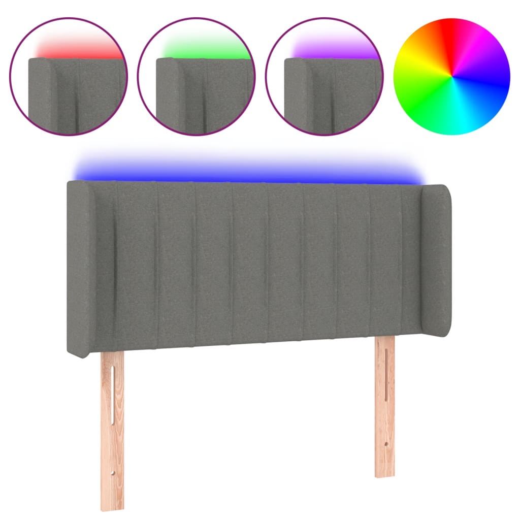 vidaXL Zagłówek do łóżka z LED, ciemnoszary, 103x16x78/88 cm, tkanina