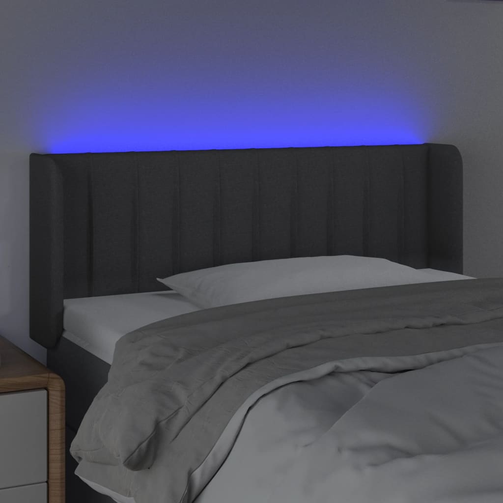 vidaXL Zagłówek do łóżka z LED, ciemnoszary, 103x16x78/88 cm, tkanina