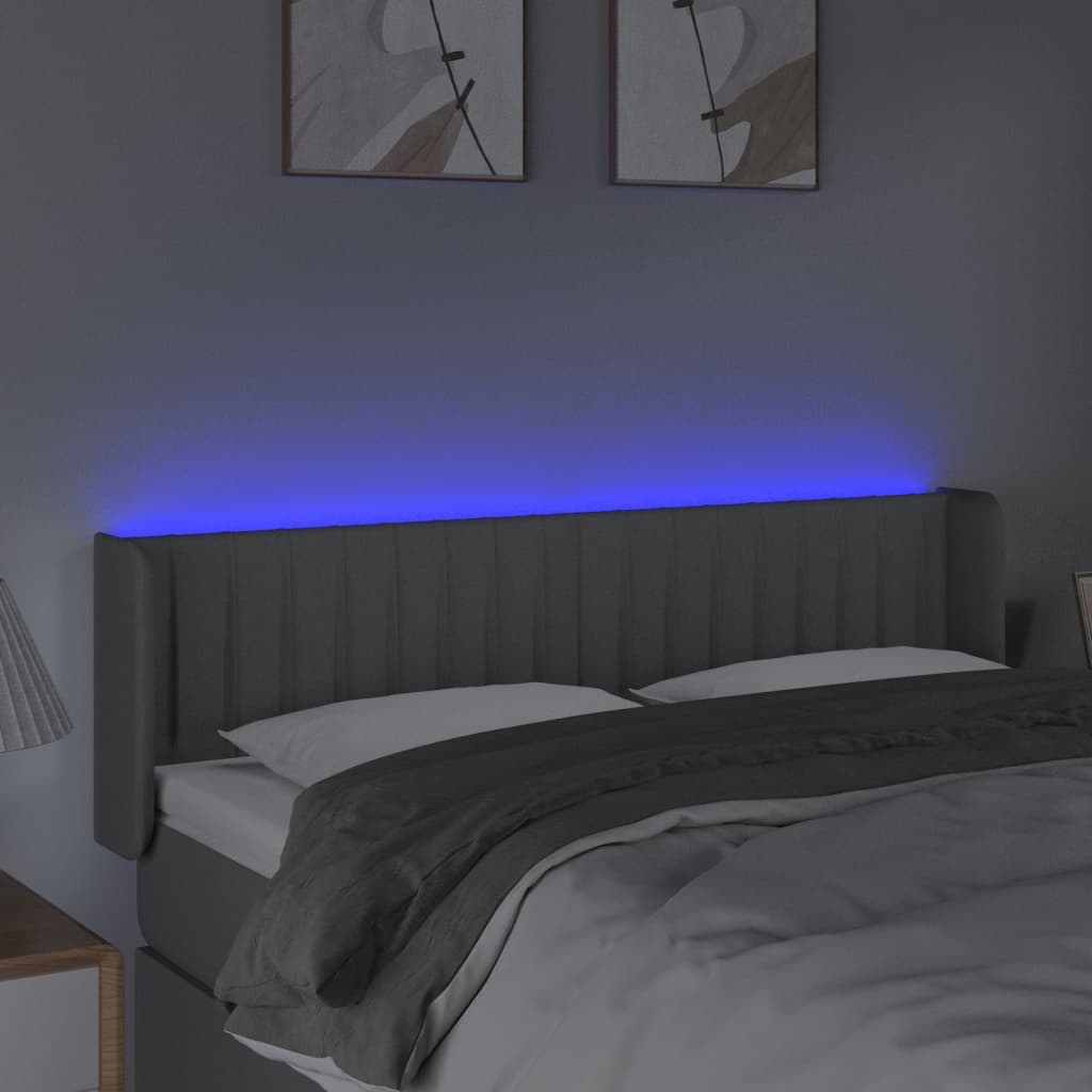 vidaXL Zagłówek do łóżka z LED, jasnoszary, 147x16x78/88 cm, tkanina