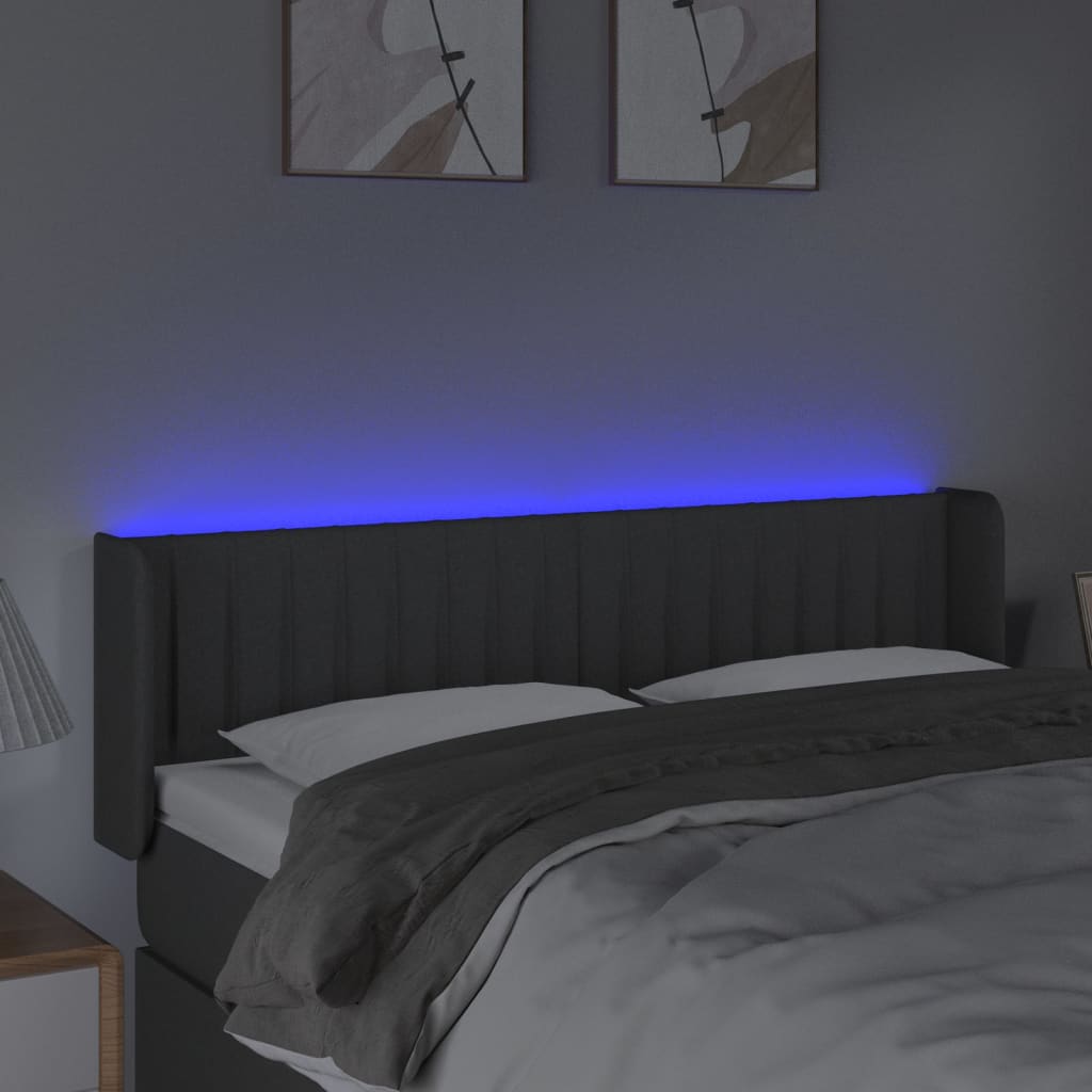 vidaXL Zagłówek do łóżka z LED, ciemnoszary, 147x16x78/88 cm, tkanina