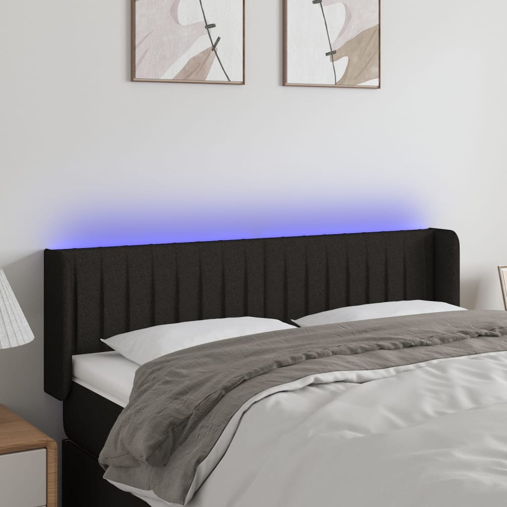 vidaXL Zagłówek do łóżka z LED, czarny, 147x16x78/88 cm, tkanina