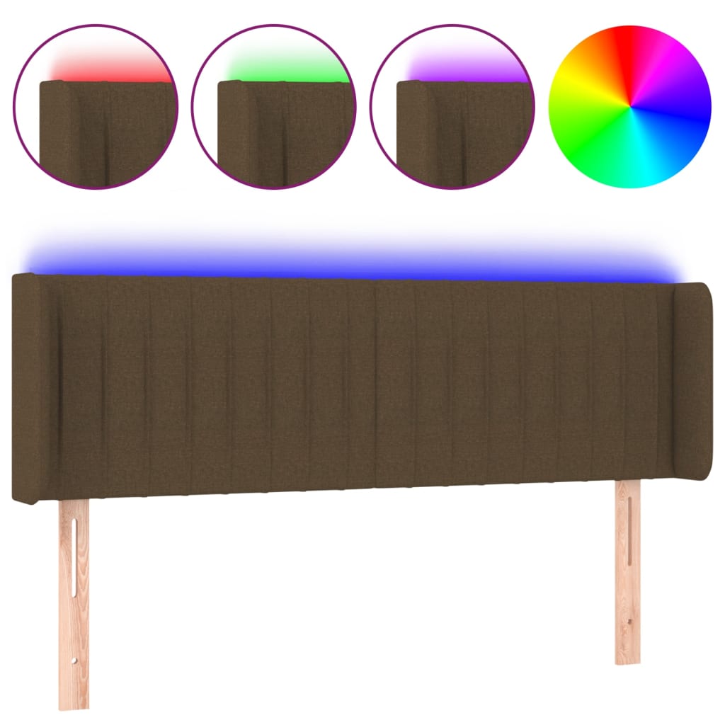 vidaXL Zagłówek do łóżka z LED, ciemnobrązowy, 147x16x78/88cm, tkanina