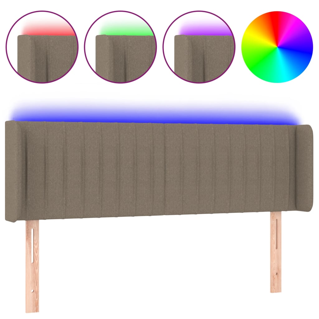 vidaXL Zagłówek do łóżka z LED, taupe, 147x16x78/88 cm, tkanina