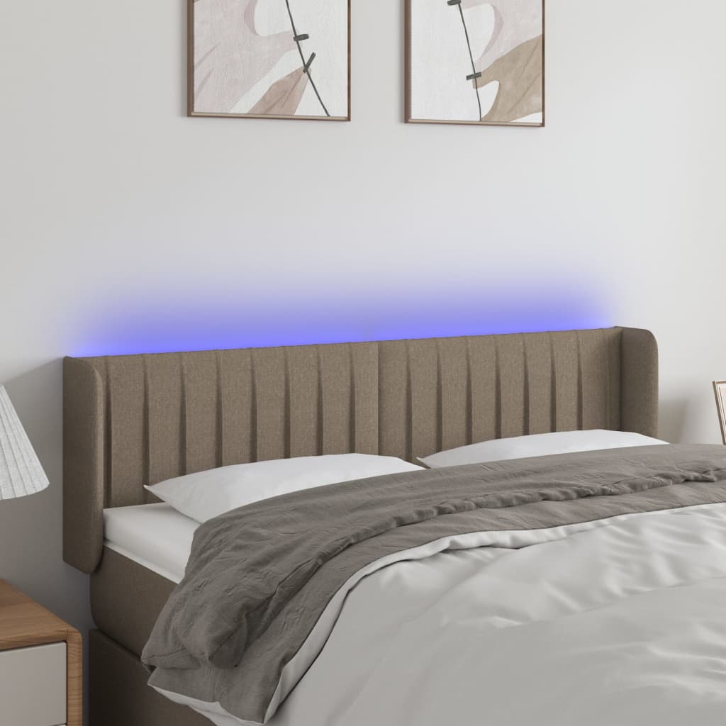 vidaXL Zagłówek do łóżka z LED, taupe, 147x16x78/88 cm, tkanina