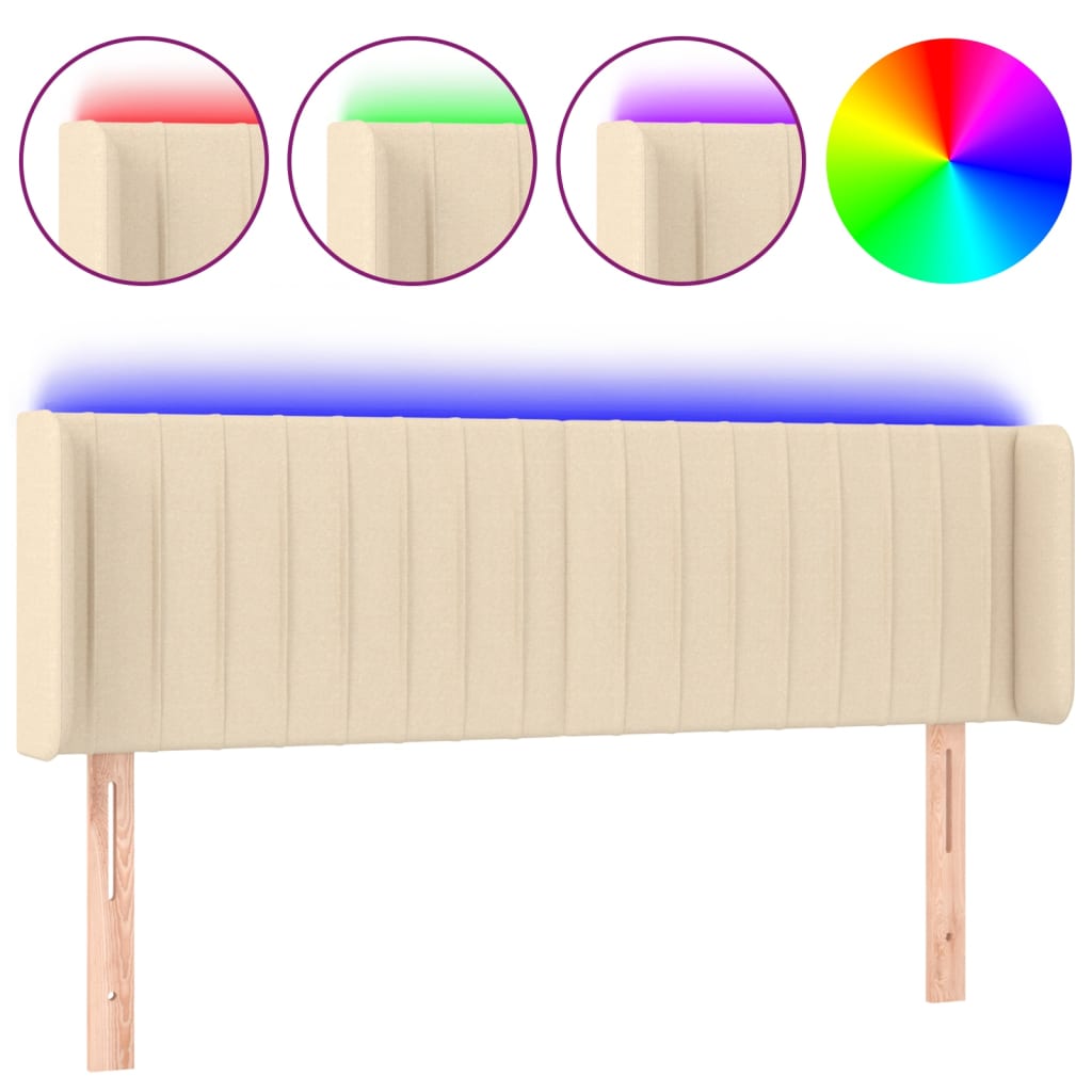 vidaXL Zagłówek do łóżka z LED, kremowy, 147x16x78/88 cm, tkanina