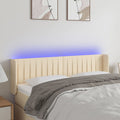 vidaXL Zagłówek do łóżka z LED, kremowy, 147x16x78/88 cm, tkanina