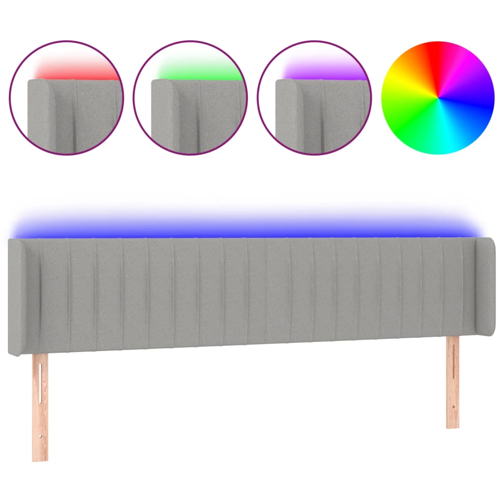 vidaXL Zagłówek do łóżka z LED, jasnoszary, 163x16x78/88 cm, tkanina
