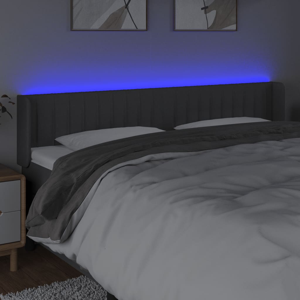 vidaXL Zagłówek do łóżka z LED, ciemnoszary, 163x16x78/88 cm, tkanina