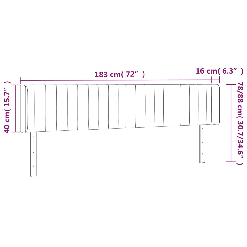 vidaXL Zagłówek do łóżka z LED, kremowy, 183x16x78/88 cm, tkanina