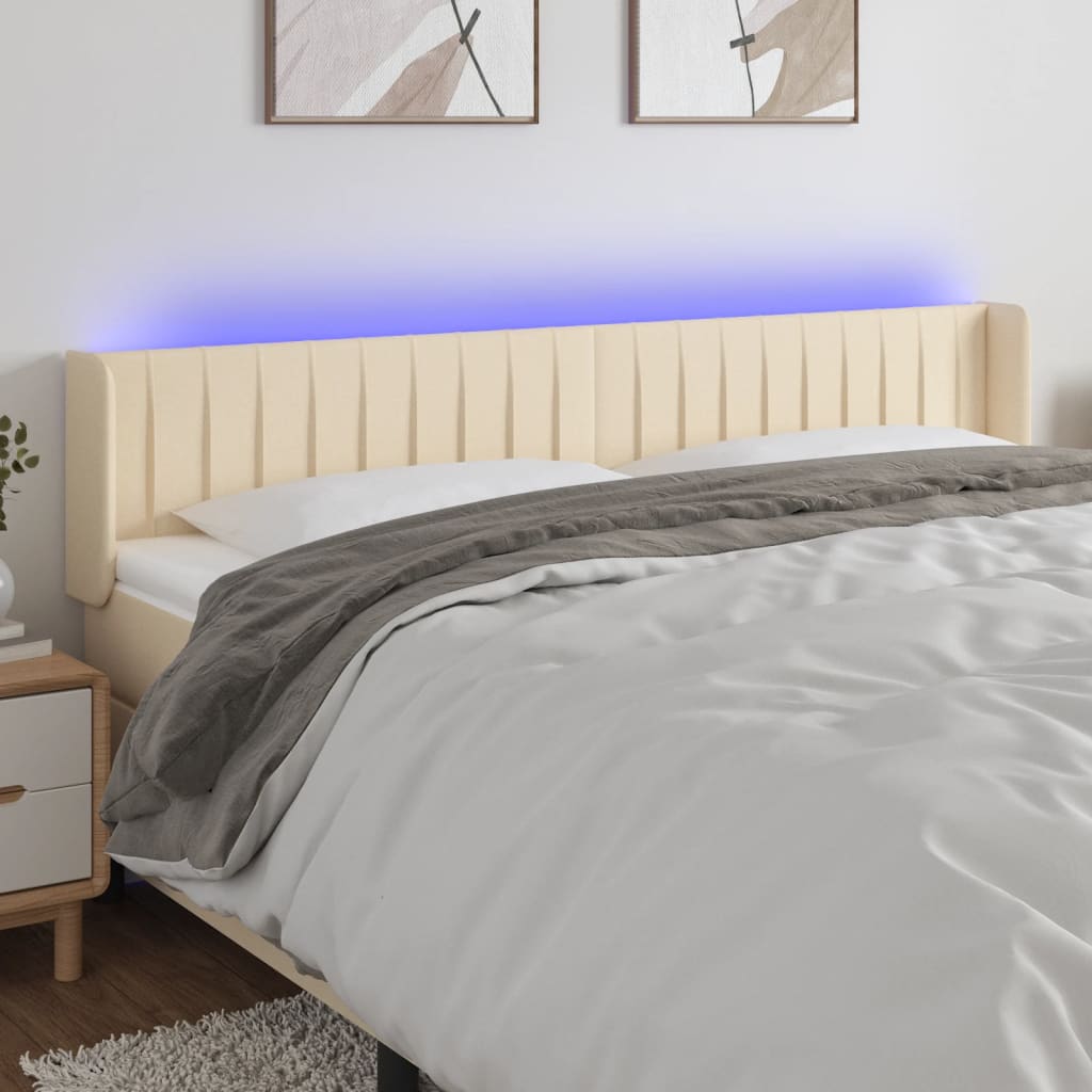 vidaXL Zagłówek do łóżka z LED, kremowy, 183x16x78/88 cm, tkanina