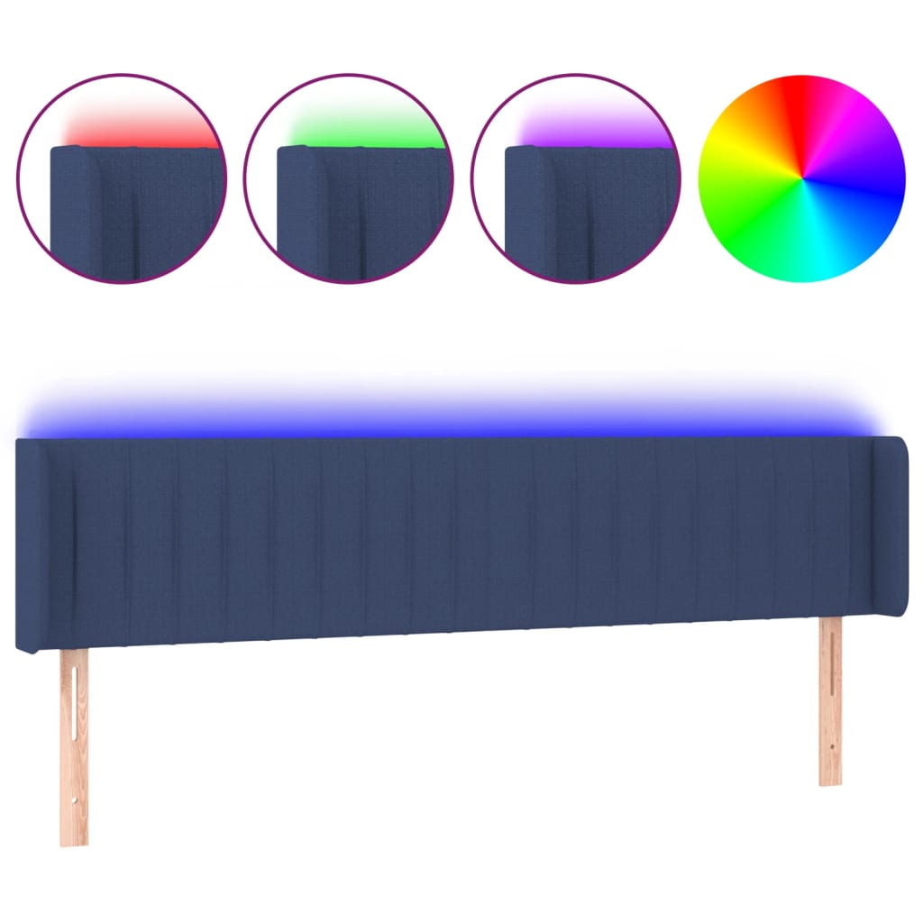 vidaXL Zagłówek do łóżka z LED, niebieski, 183x16x78/88 cm, tkanina