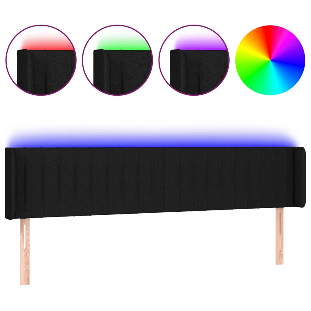 vidaXL Zagłówek do łóżka z LED, czarny, 203x16x78/88 cm, tkanina