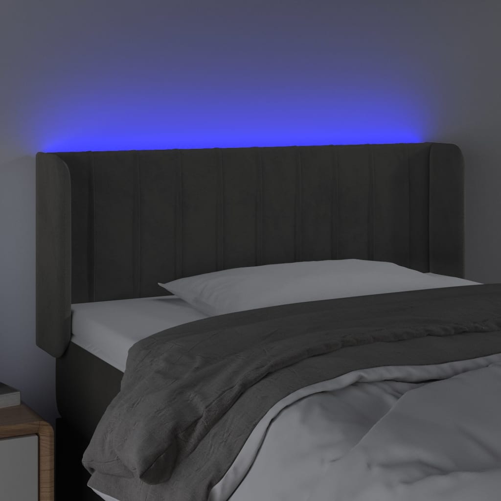 vidaXL Zagłówek do łóżka z LED, ciemnoszary, 83x16x78/88 cm, aksamit
