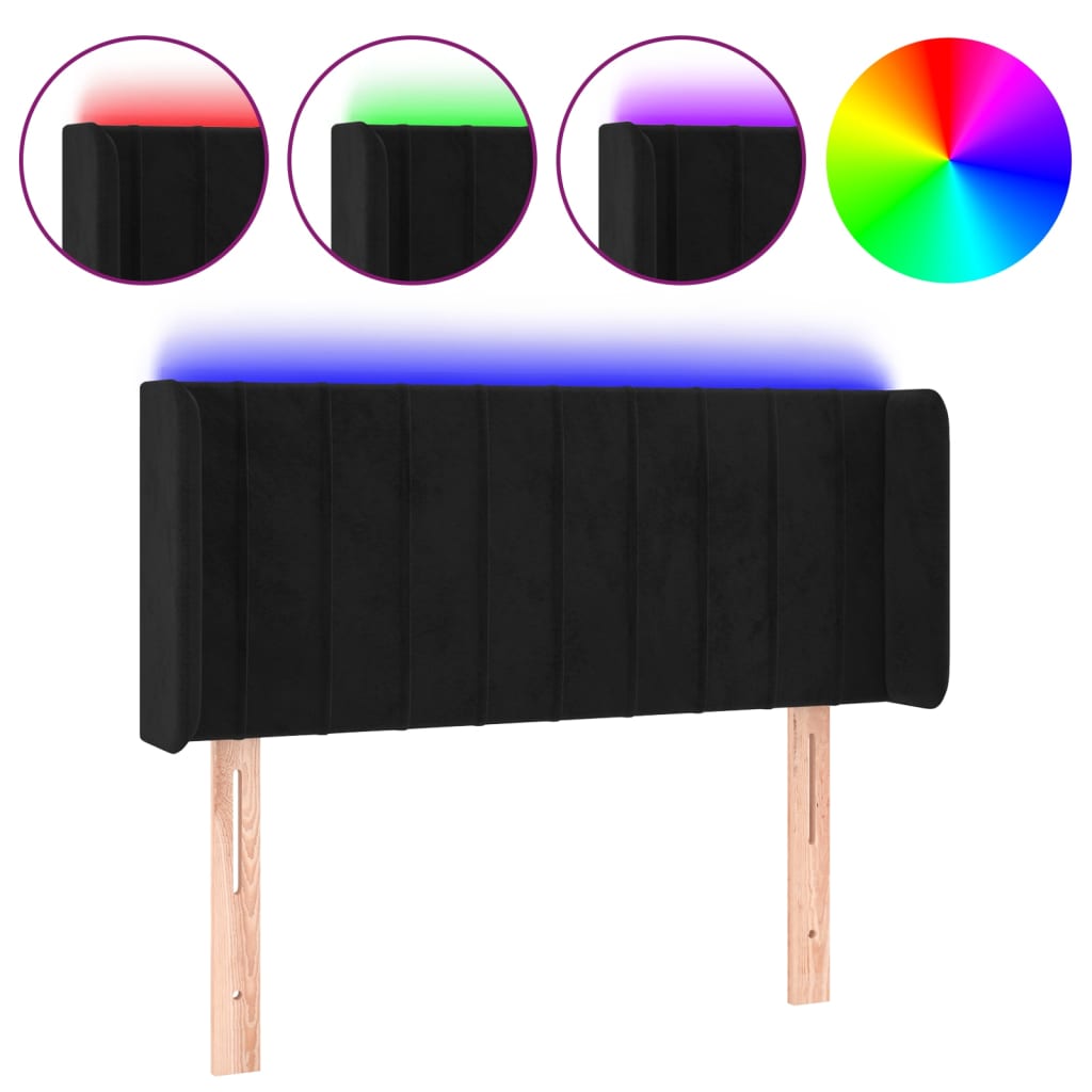 vidaXL Zagłówek do łóżka z LED, czarny, 83x16x78/88 cm, aksamit