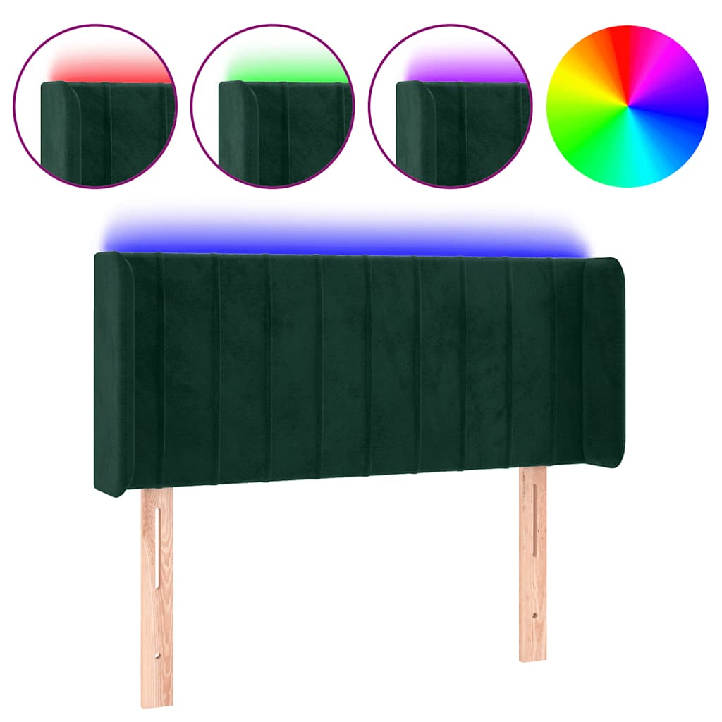 vidaXL Zagłówek do łóżka z LED, ciemnozielony, 83x16x78/88 cm, aksamit