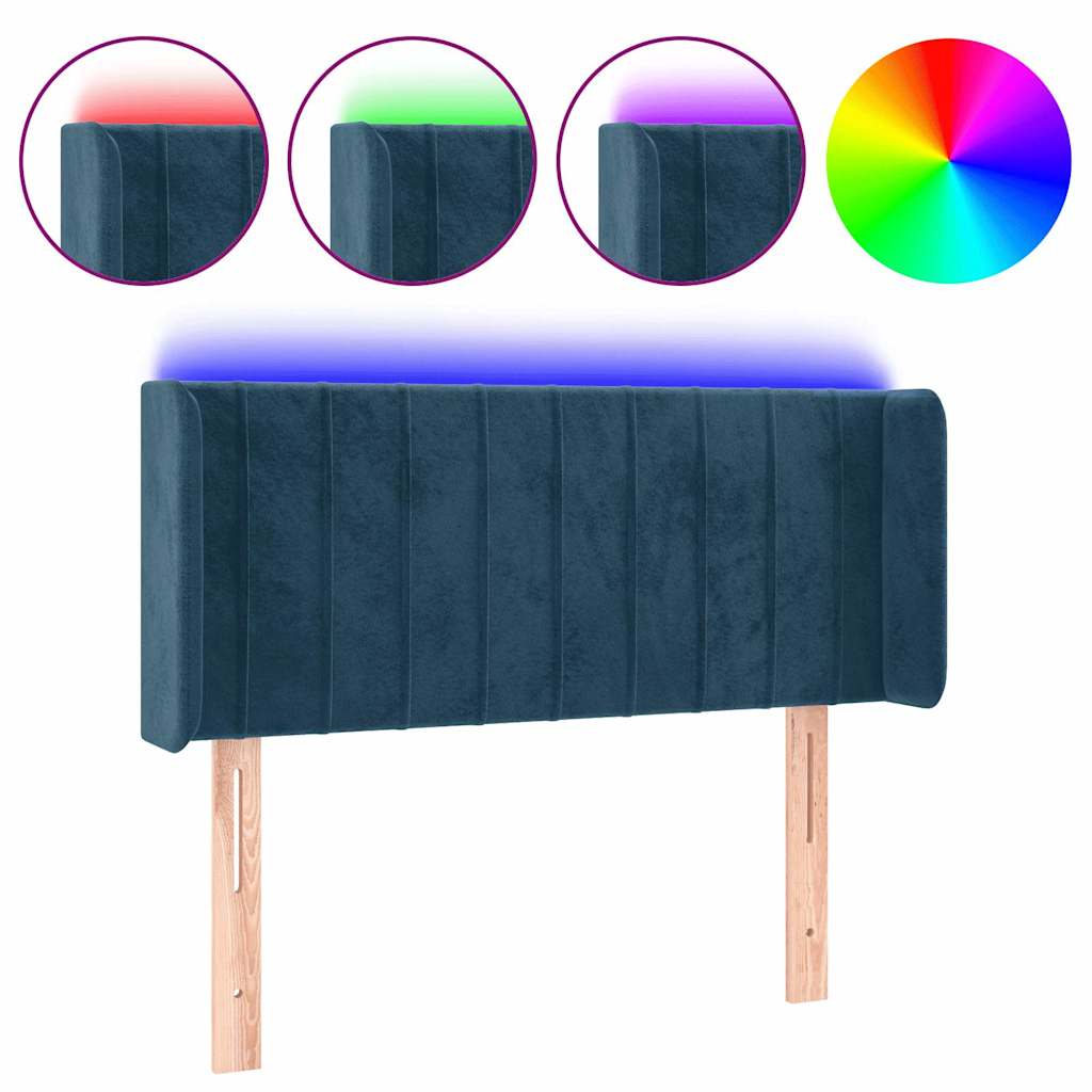 vidaXL Zagłówek do łóżka z LED, ciemnoniebieski 83x16x78/88cm, aksamit