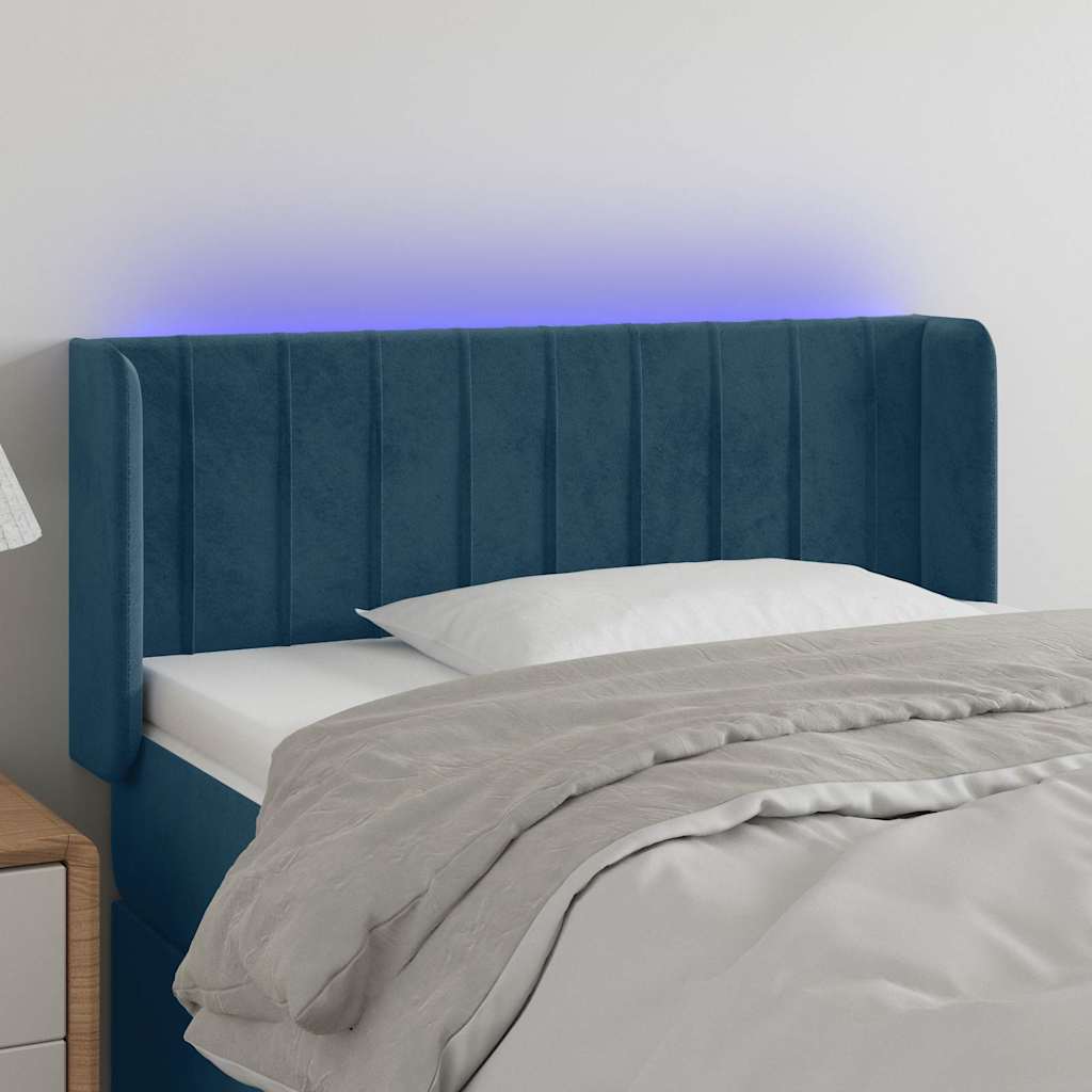 vidaXL Zagłówek do łóżka z LED, ciemnoniebieski 83x16x78/88cm, aksamit