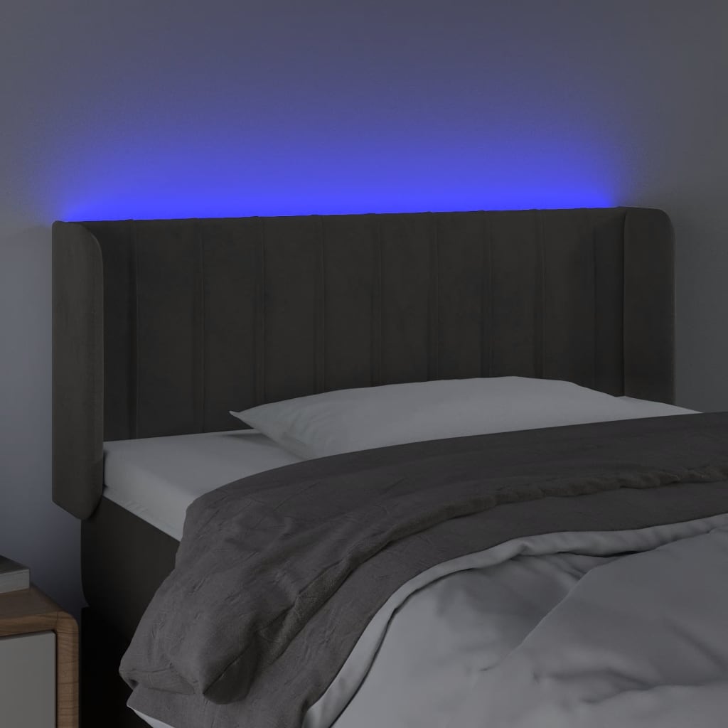 vidaXL Zagłówek do łóżka z LED, ciemnoszary, 93x16x78/88 cm, aksamit