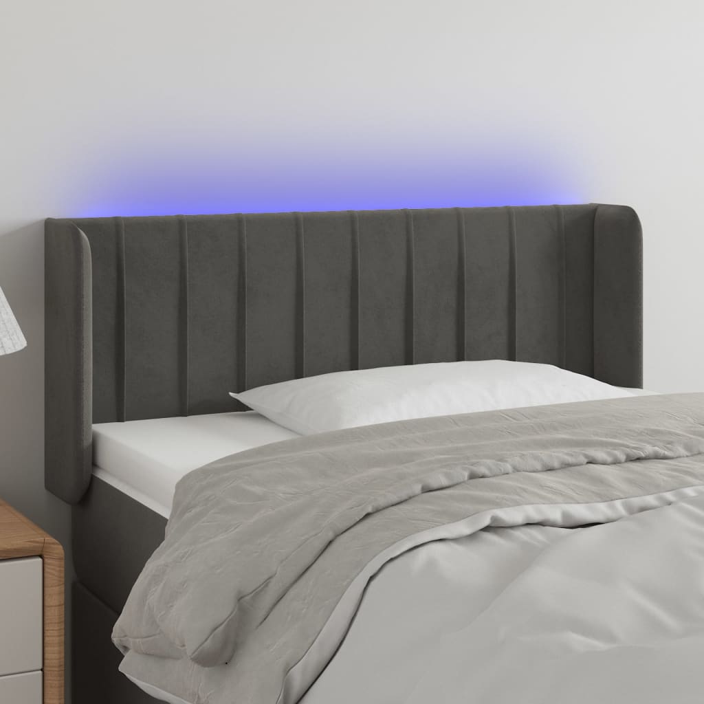 vidaXL Zagłówek do łóżka z LED, ciemnoszary, 93x16x78/88 cm, aksamit