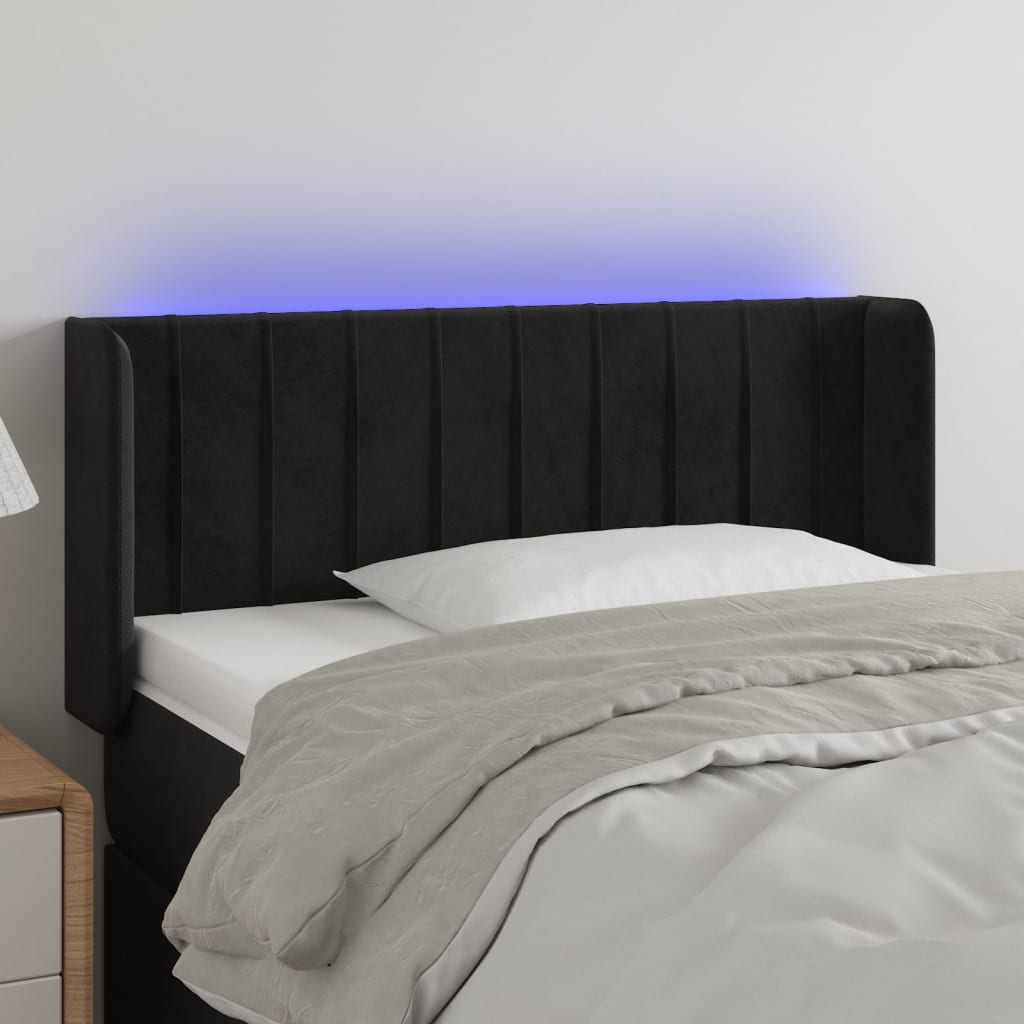 vidaXL Zagłówek do łóżka z LED, czarny, 93x16x78/88 cm, aksamit