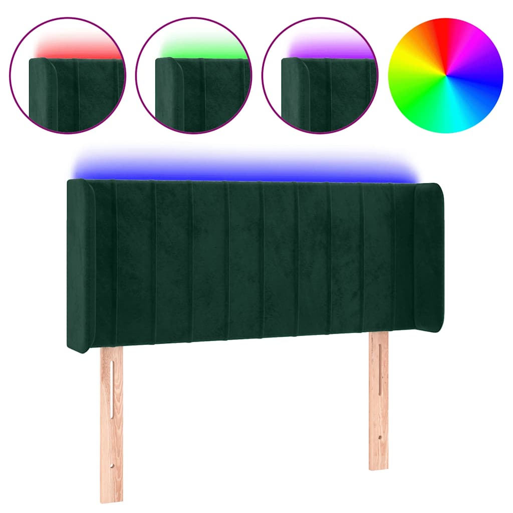 vidaXL Zagłówek do łóżka z LED, ciemnozielony, 93x16x78/88 cm, aksamit