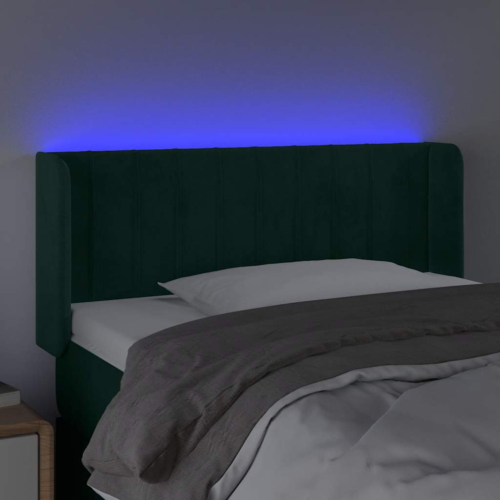 vidaXL Zagłówek do łóżka z LED, ciemnozielony, 93x16x78/88 cm, aksamit