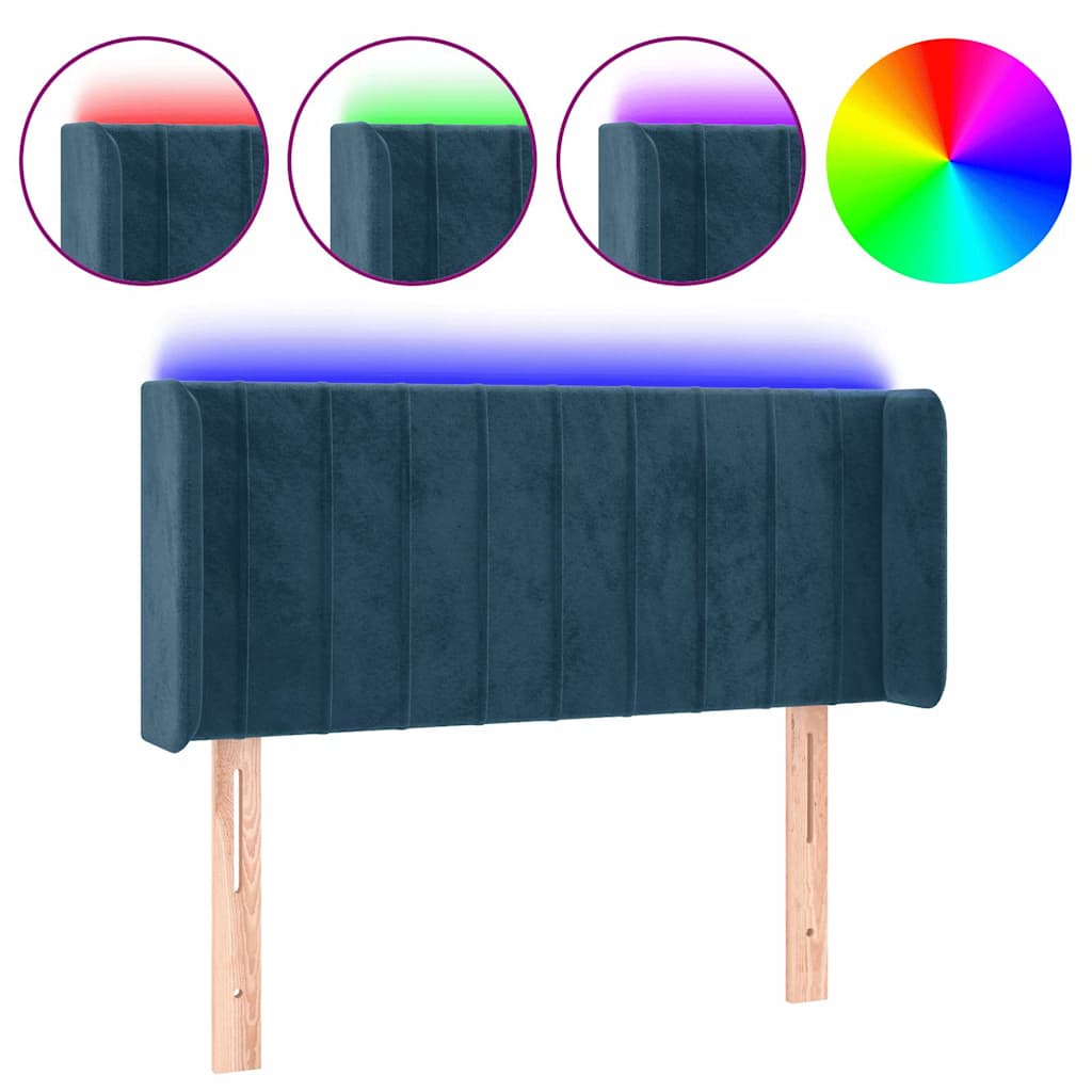 vidaXL Zagłówek do łóżka z LED, ciemnoniebieski 93x16x78/88cm, aksamit